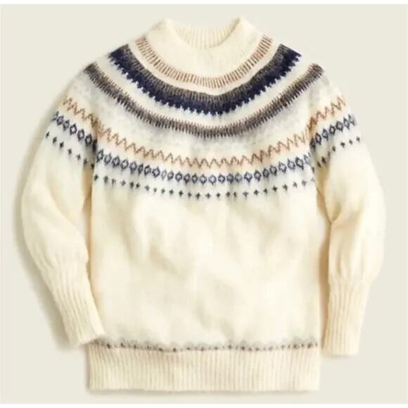 J Crew Women's Fair Isle yoke puff-sleeve sweater - Picture 2 of 6